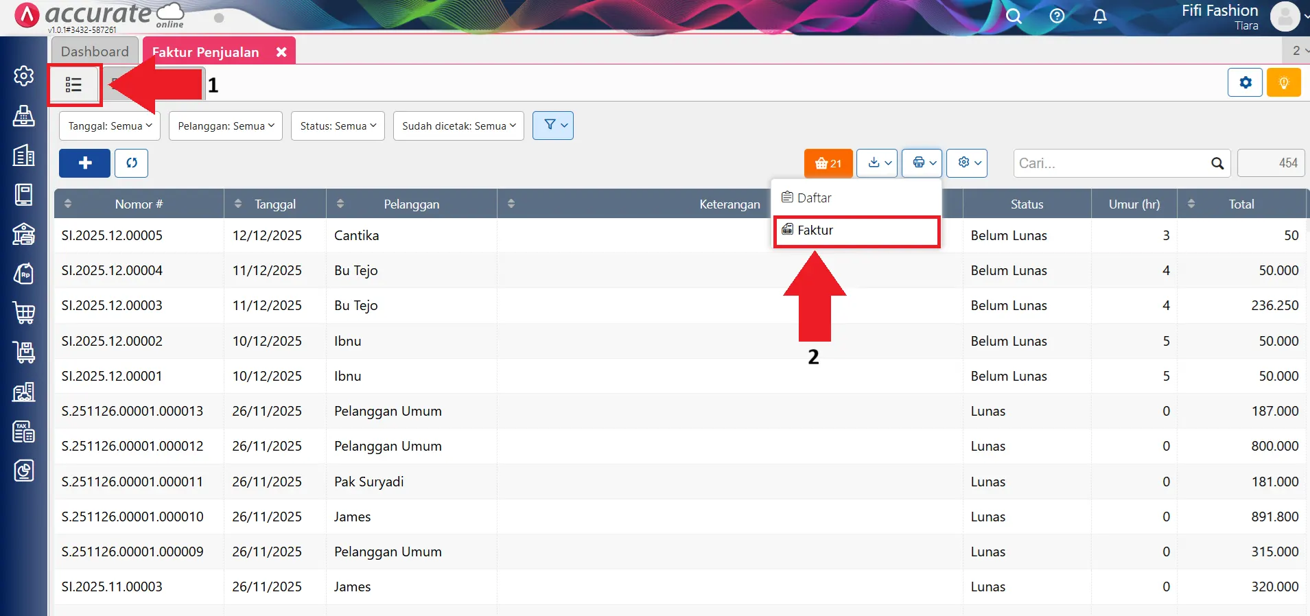 mencetak faktur penjualan secara massal